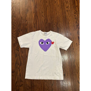 Women's Comme des Garçons PLAY White Purple Heart Short Sleeve Tee S
